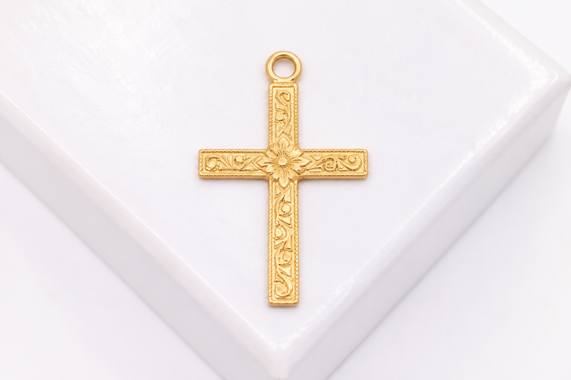 Floral Cross 14/20 gold-filled charm